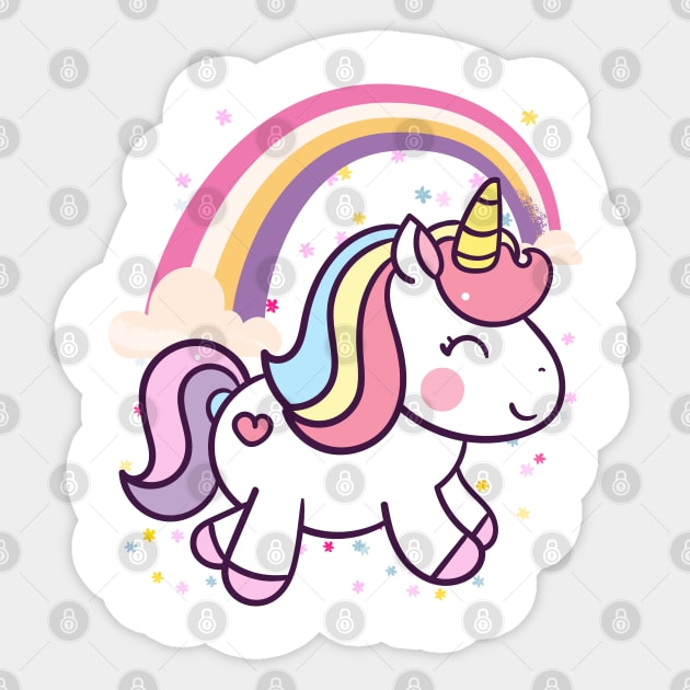 Cute Unicorn With Rainbow and Little Flowers Sticker by teezeedy